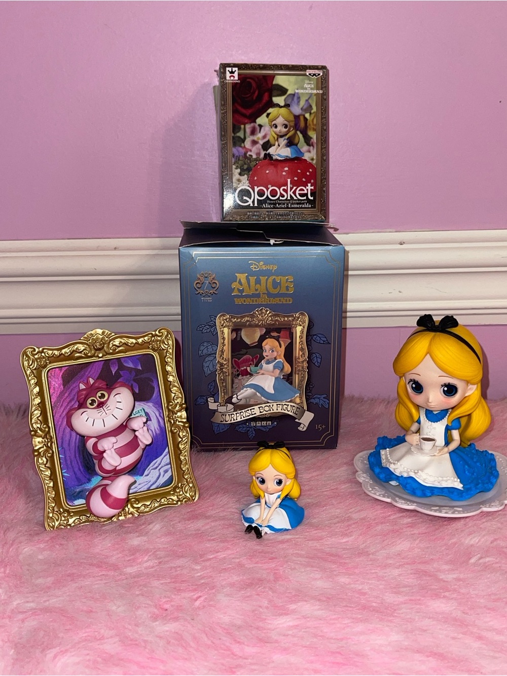 Alice in wonderland q posket miniso Cheshire Cat figure statue lot doll chibi